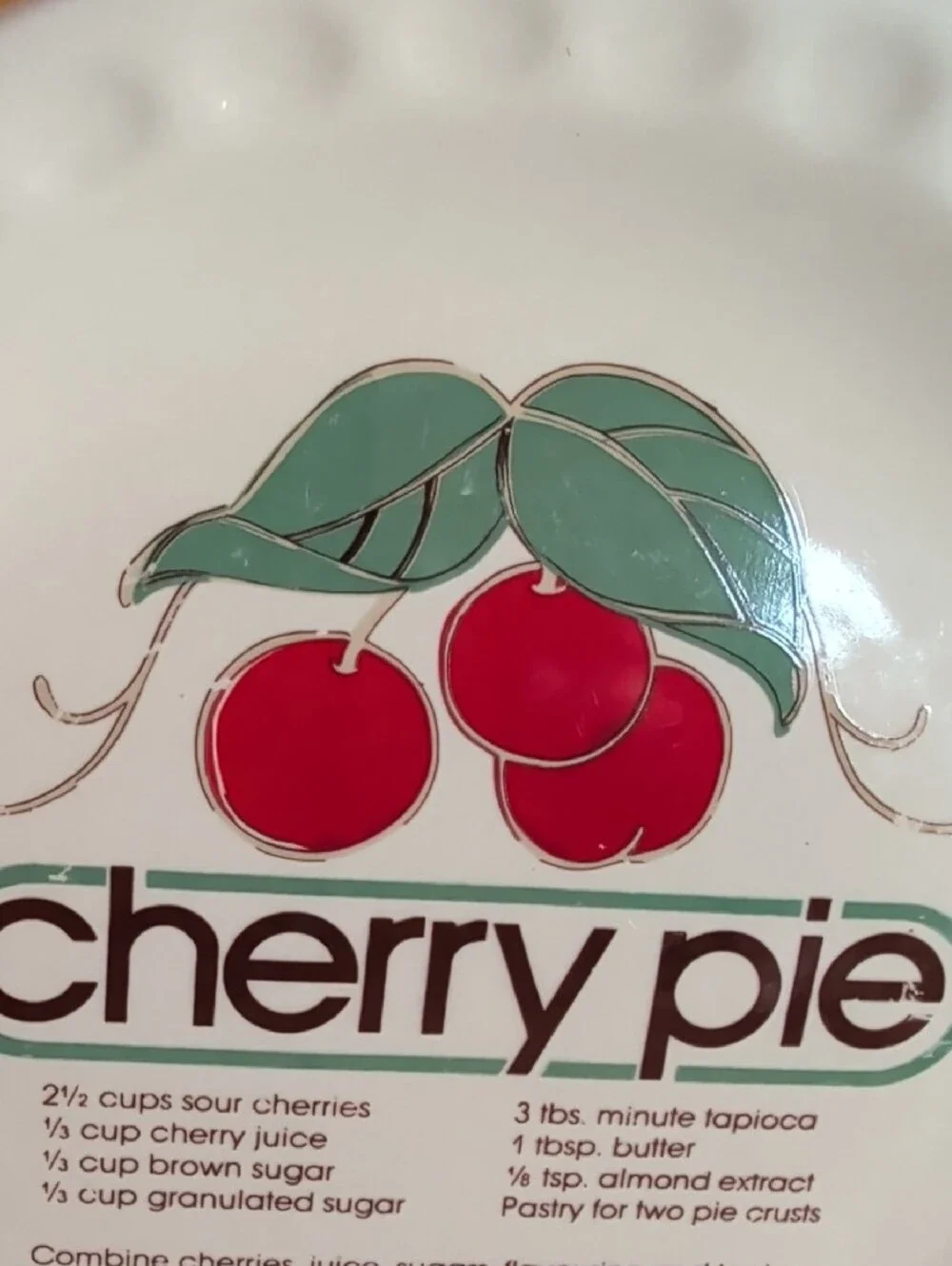 VTG. Cherry Pie  Plate. Recipe Plate, Scalloped Rim. 10